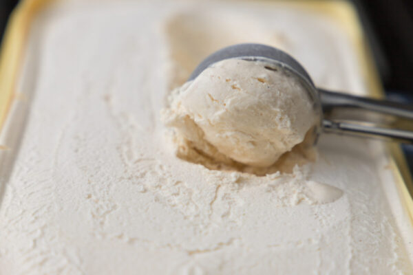 scoop of vanilla ice cream in a box