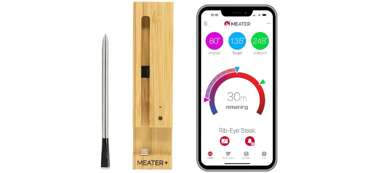 Meater Plus Long-Range Wireless Smart Meat Thermometer on white background Meater Plus Long-Range Wireless Smart Meat Thermometer on white background