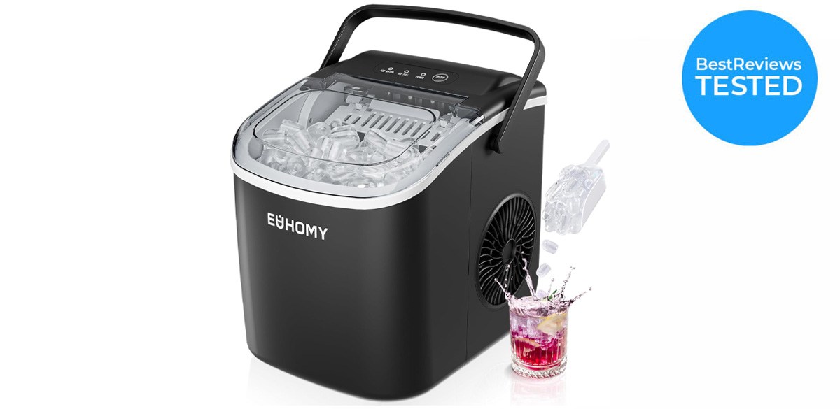 EUHOMY Countertop Ice Maker Machine with Handle, 26lbs in 24Hrs