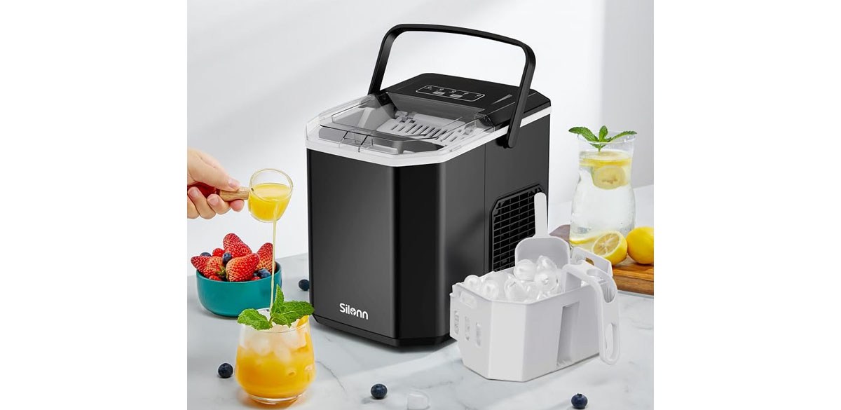 Silonn Ice Maker Countertop, Portable Ice Machine with Carry Handle