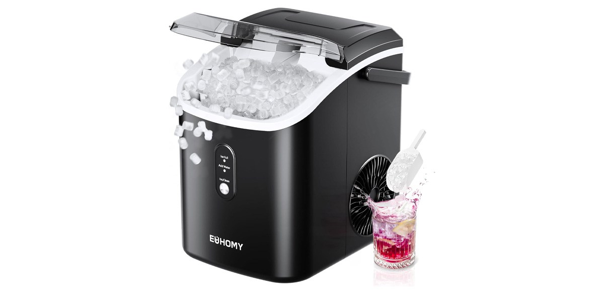 EUHOMY Nugget Ice Maker Countertop with Handle, Ready in 6 Mins, 34lbs Per Day