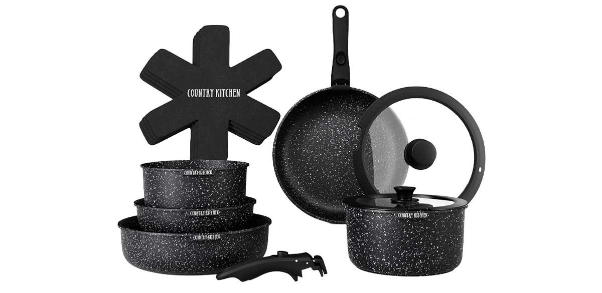 Country Kitchen Cookware Set with Removable Handle
