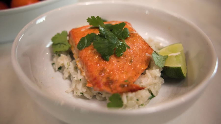 Make this honey butter lime salmon with coconut rice for a weeknight dinner - SavorNation
