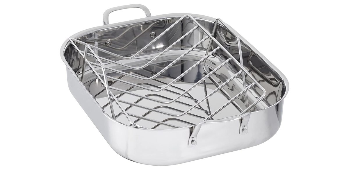 Amazon Basics Stainless Steel Rectangular Roasting Pan with Rack
