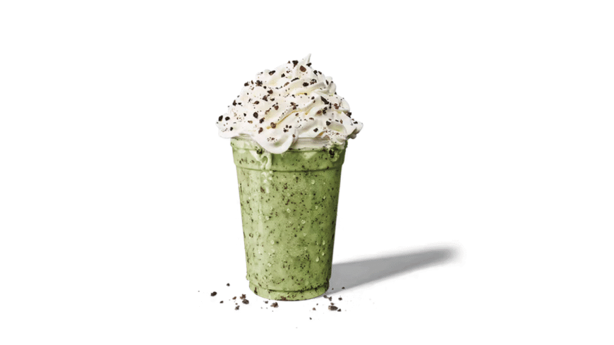 Jack in the Box matcha oreo milkshake on white background