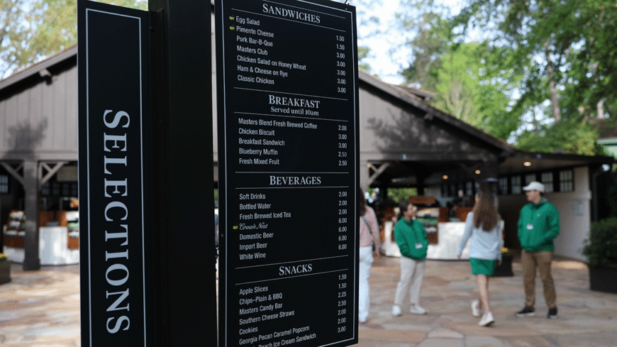 Masters concessions menu