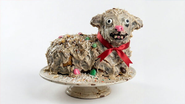 Lamb cake on a platter