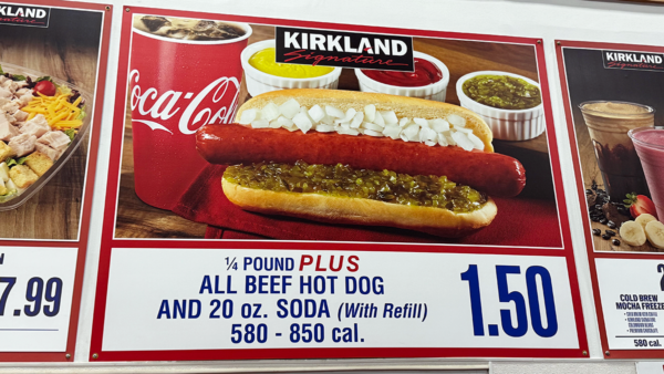 Costco Hot Dog Combo sign