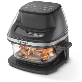 black air fryer with glass bowl