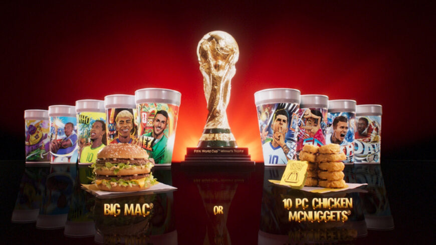 McDonald's World Cup meals for adults with Big Mac and commemorative cups with players on them