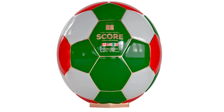 Score tequila World Cup bottle shaped like a soccer ball 