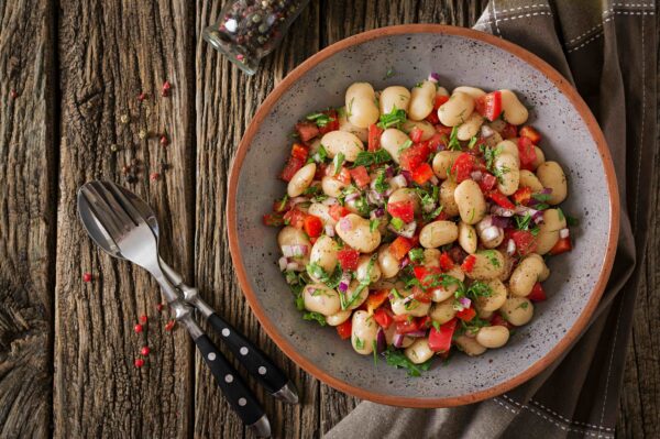 White bean cannellini salad. Vegan salad. Diet menu.