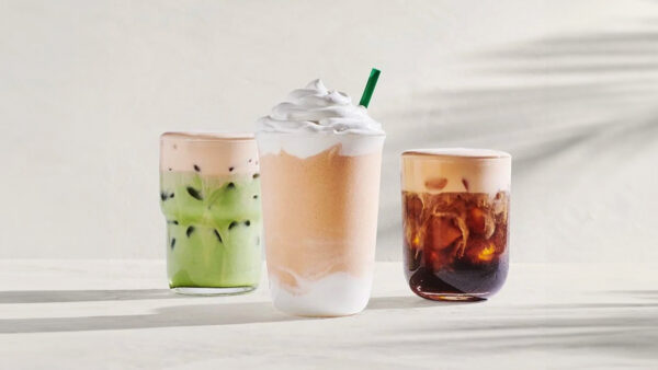 Orange Cream Starbucks drinks with one blended, one matcha and one cold brew