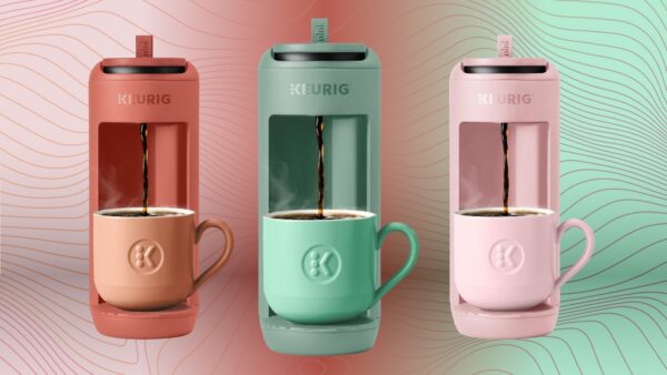 Three Keurig coffee makers in different colors