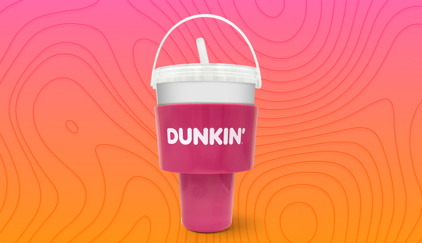 Dunkin Beverage Bucket Holder on pink background