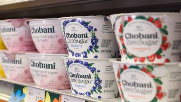 Chobani Zero Sugar yogurt on grocery store shelf