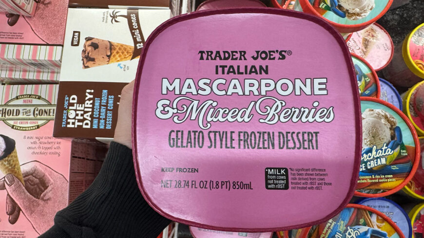 Trader Joe's Mascarpone & Mixed Berries Gelato Style Frozen Dessert.