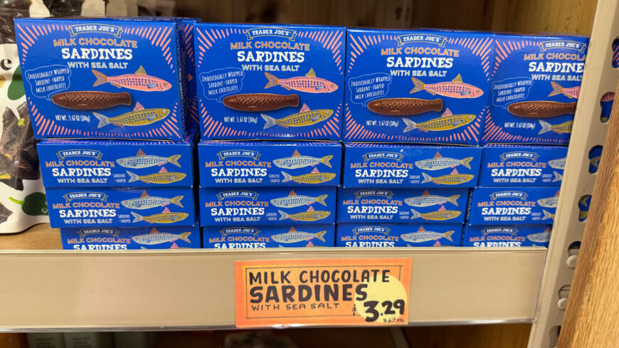 Trader Joe's Milk Chocolate Sardines with Sea Salt.