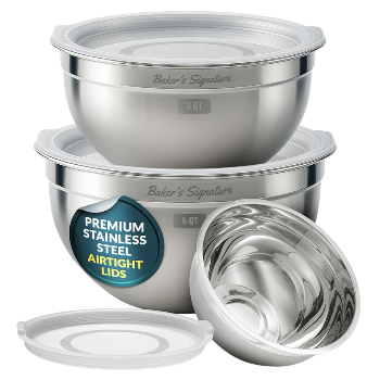 Baker's Signature Stainless Steel Mixing Bowls with Lids Set of 3