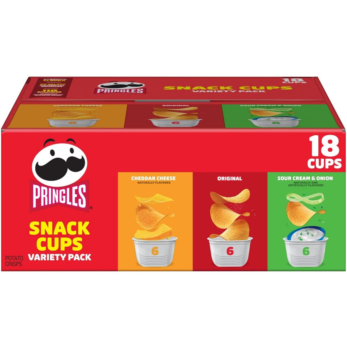 Pringles Potato Crisps Chips, Lunch Snacks, Snack Cups, Variety Pack, 12.9oz Box (18 Cups)