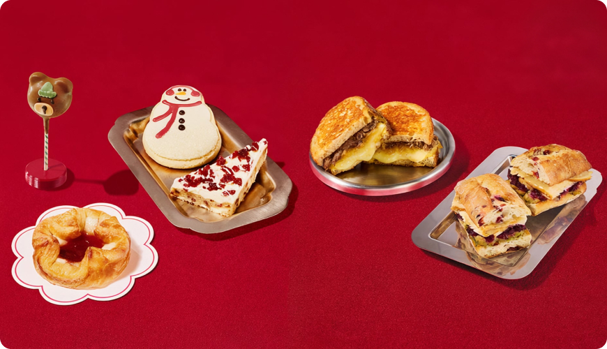 Starbucks holiday food menu against a red background