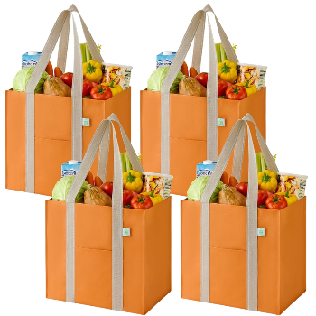 VENO 4 Pack Large Autumn Reusable Grocery Shopping Bags with Hard Bottom
