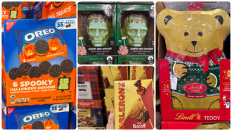 Costco holiday finds including Oreos and Frankenstein head chocolate.
