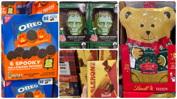 Costco holiday finds including Oreos and Frankenstein head chocolate.